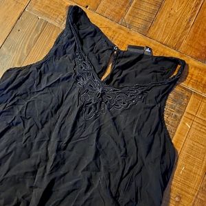 A.N.A. Black Racer Back Gathered Waist Eyelit Trim Top Medium